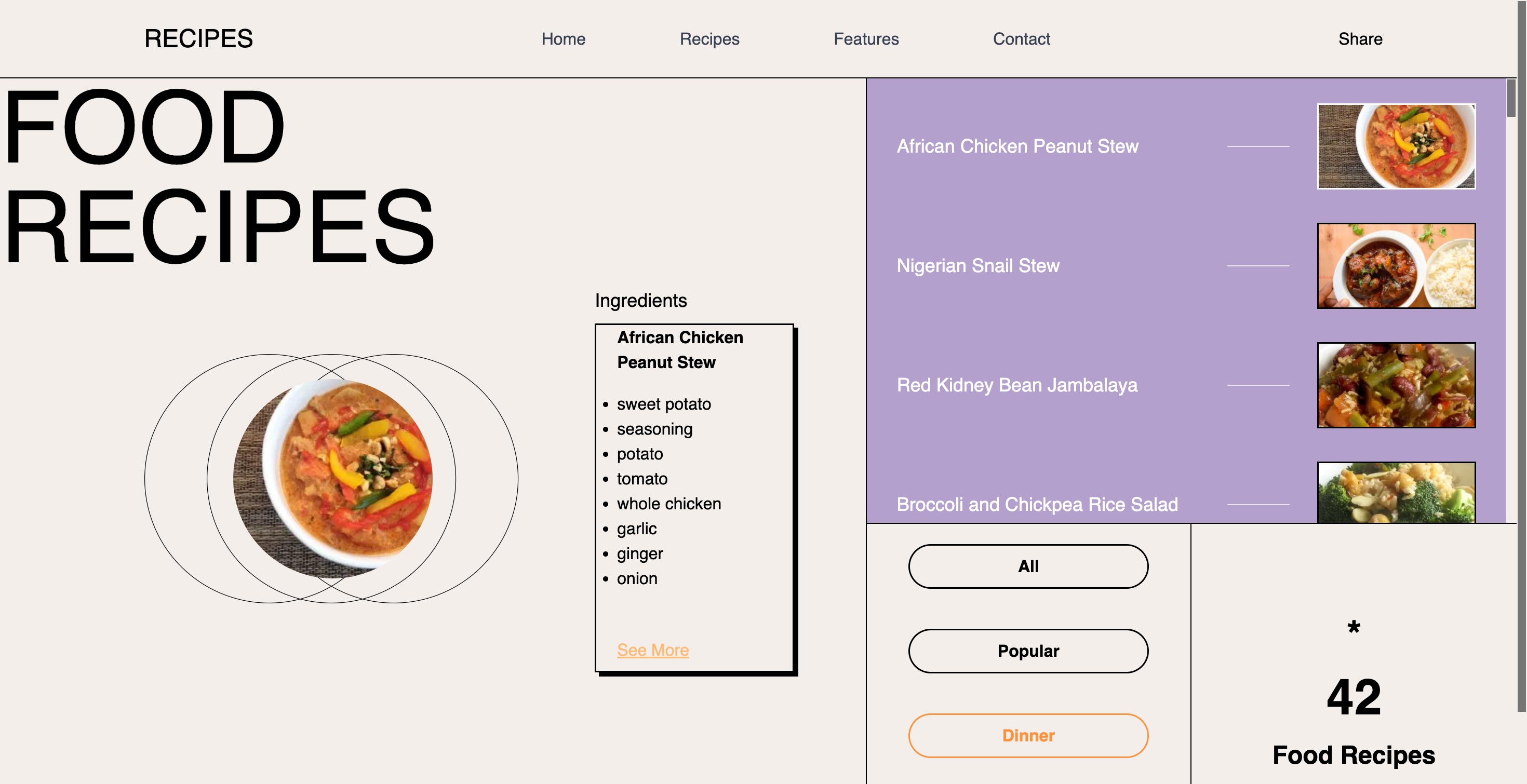 Spoonacular Menu app interface