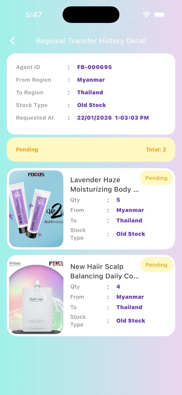 Focus Beauty: Stock Transfer History Detail