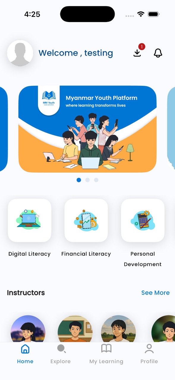 Myanmar Youth Platform app interface